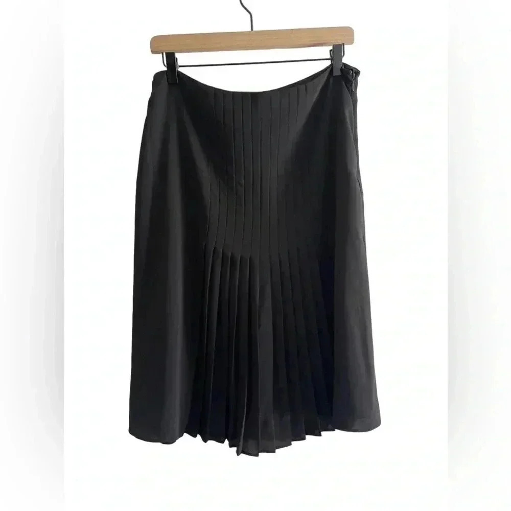 Lauren Ralph Lauren Womens Flare Full Pleated Skirt Size 8 Black Chiffon Lined